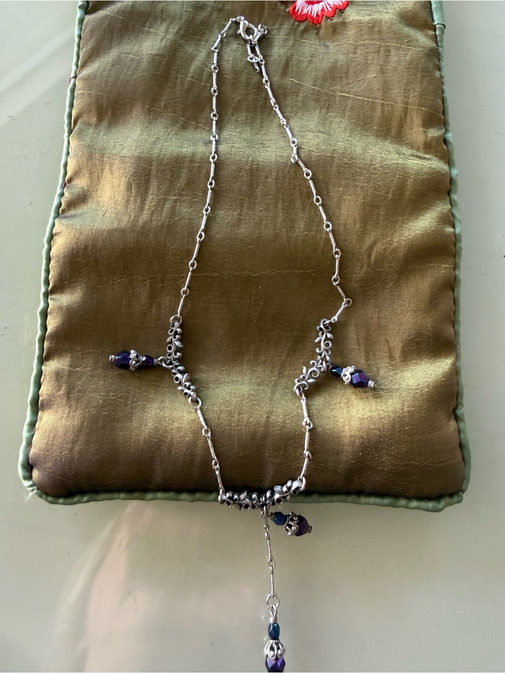 Sterling Silver Purple Bead Lariat Necklace